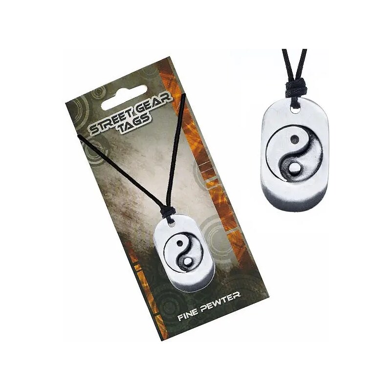Šperky Eshop - Šnúrkový náhrdelník, kovová známka so symbolom Jin Jang S3.10
