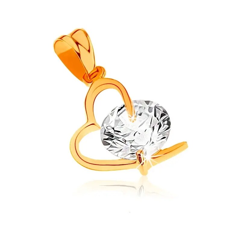 Šperky Eshop - Prívesok zo žltého 9K zlata - kontúra asymetrického srdca, veľký číry zirkón GG59.11
