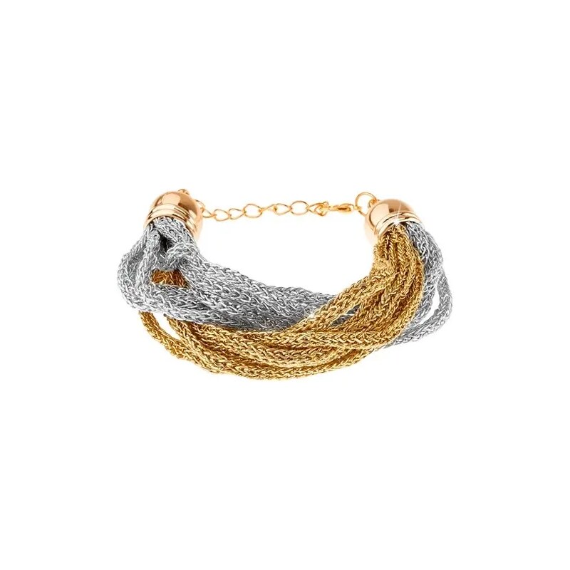 Šperky Eshop - Náramok, pletené retiazky z mäkkých vlákien, zlatá a strieborná farba X47.16