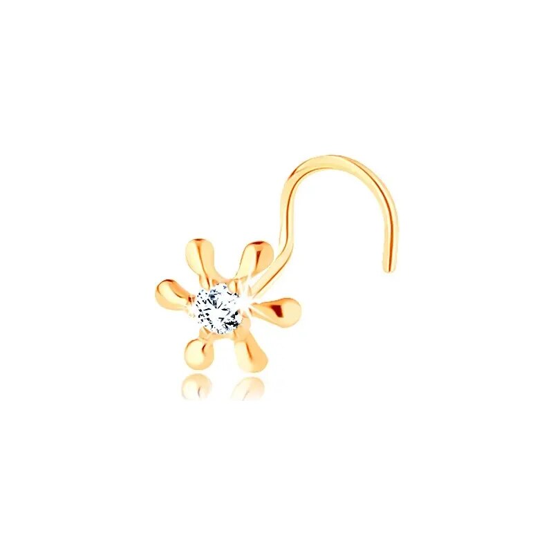 Šperky Eshop - Piercing do nosa zo žltého 14K zlata - lesklý kvet so zirkónom, zahnutý S2GG141.07