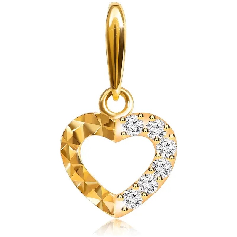 Šperky Eshop - Zlatý prívesok 585 - ligotavá kontúra srdiečka, číre zirkóny a diamantový rez GG118.09