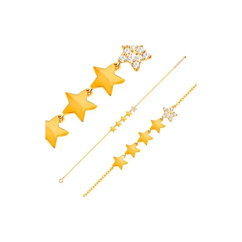 Šperky Eshop - Zlatý 14K náramok - línia piatich hviezdičiek, retiazka z oválnych očiek, 180 mm GG137.27
