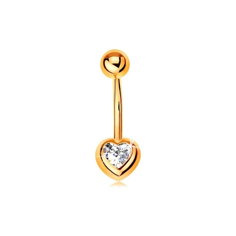 Šperky Eshop - Piercing do bruška zo žltého 9K zlata - banán s guľôčkou, číre zirkónové srdce S2GG182.35
