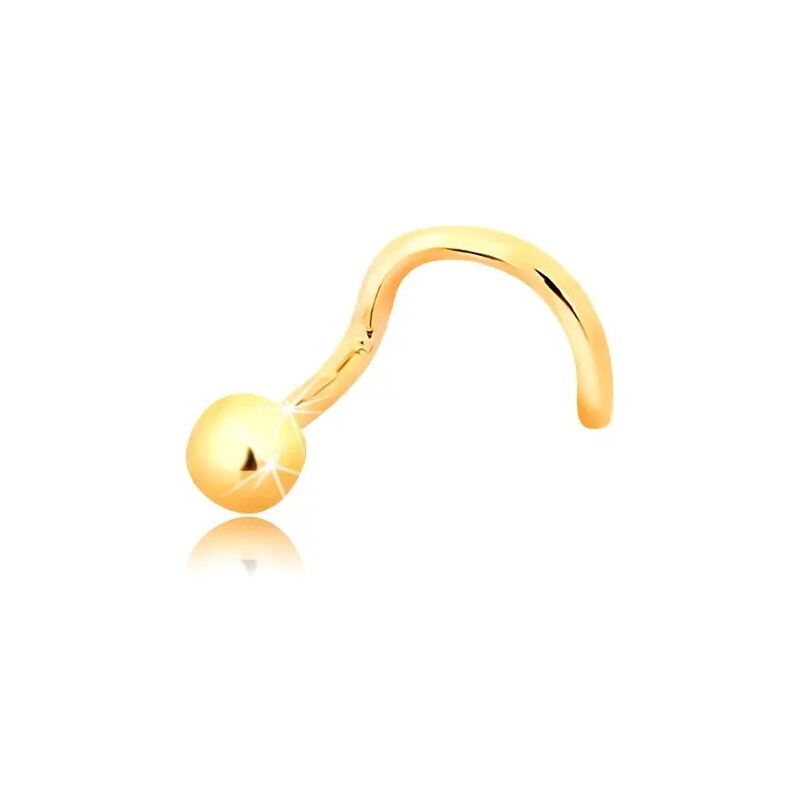 Šperky Eshop - Zlatý zahnutý piercing do nosa 585 - lesklá guľôčka, 2,5 mm GG17.08