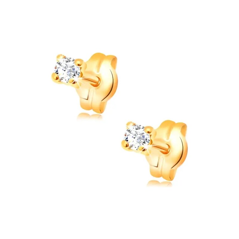 Šperky Eshop - Náušnice v žltom zlate 585 - okrúhly transparentný zirkón, 2 mm S1GG32.16