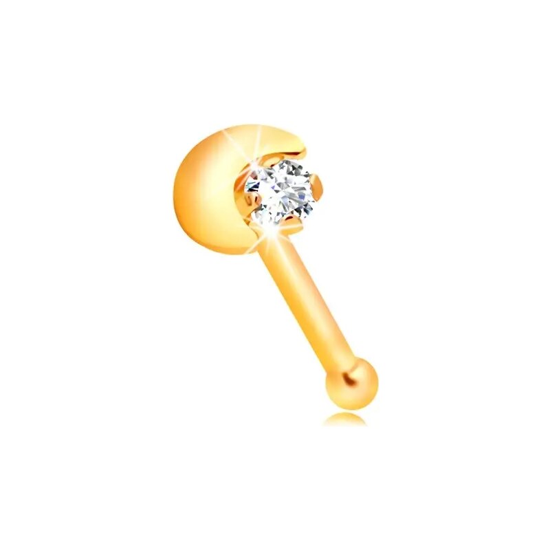 Šperky Eshop - Rovný piercing do nosa zo žltého 14K zlata, kosáčik mesiaca, číry zirkón GG206.10