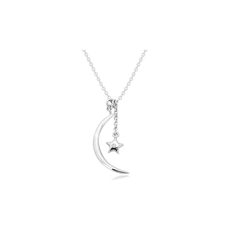 Šperky Eshop - Diamantový náhrdelník, striebro 925 - lesklý polmesiac a hviezda s briliantom S58.19
