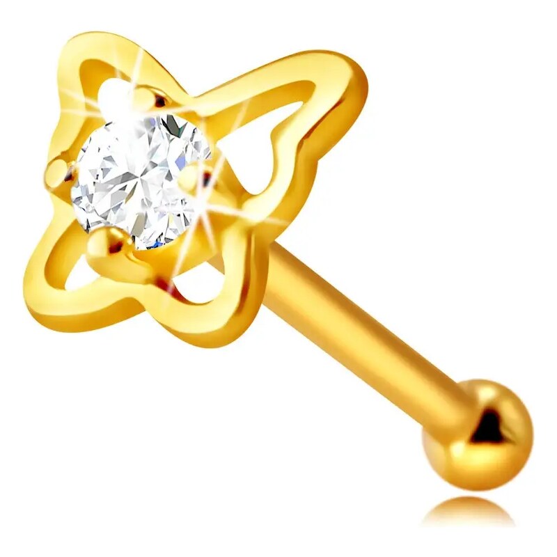 Šperky Eshop - Diamantový piercing do nosa zo 14K žltého zlata - kontúra motýľa s briliantom, 1,75 mm S3BT508.12