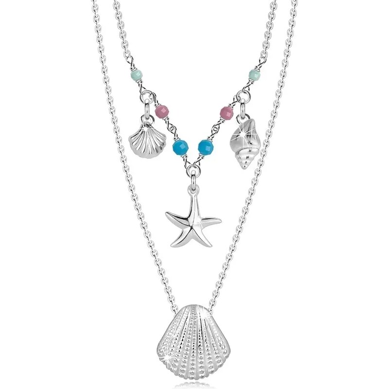 Šperky Eshop - Náhrdelník z 925 striebra - morské lastúry, hviezdica, prírodný amazonit, turmalín a tyrkys AC09.10