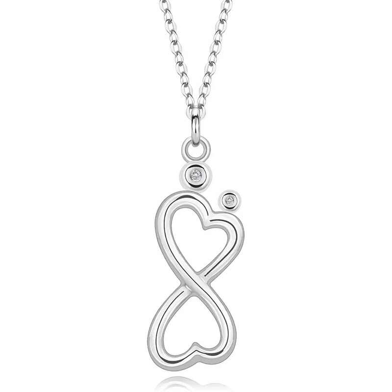 Šperky Eshop - Strieborný 925 náhrdelník - brilianty, srdiečkový symbol nekonečna T12.11