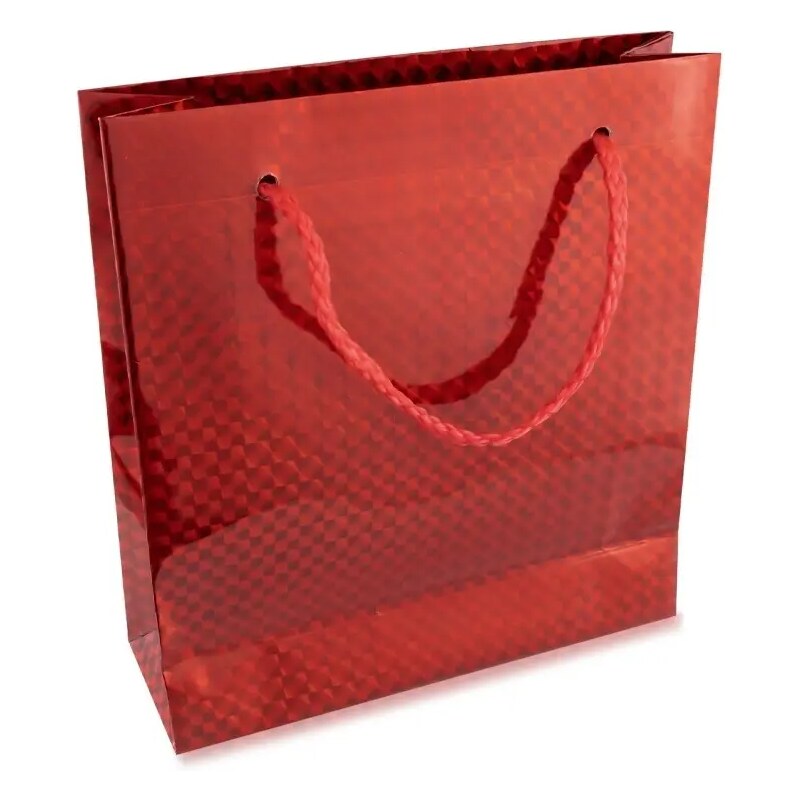 Šperky Eshop - Darčeková taška z papiera - holografická, červená farba, lesklý povrch G29.04
