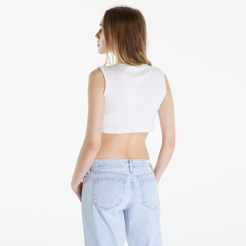 Top Calvin Klein Jeans Cropped Tank Top Warp Logo White
