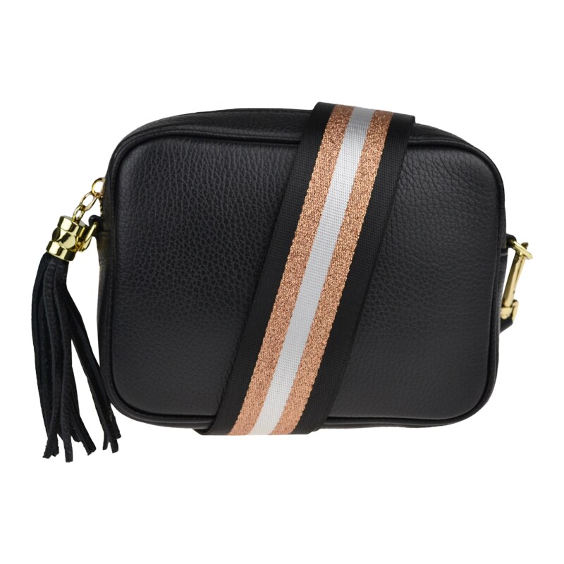 Čierna kožená talianska crossbody kabelka Bala Nera s prídavným pruhom 49901183