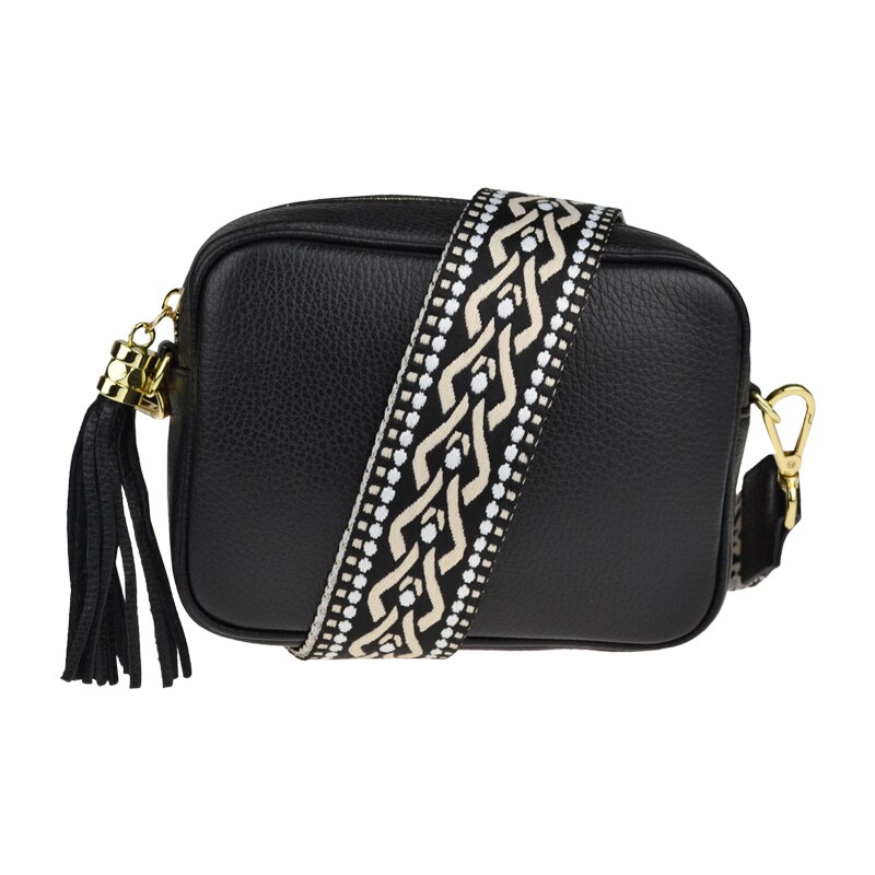 Čierna kožená talianska crossbody kabelka Bala Nera s prídavným pruhom 49901181