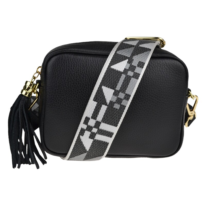 Čierna kožená talianska crossbody kabelka Bala Nera s prídavným pruhom 49901182