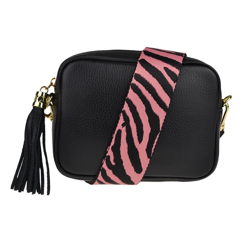 Čierna kožená talianska crossbody kabelka Bala Nera s prídavným pruhom 49901186