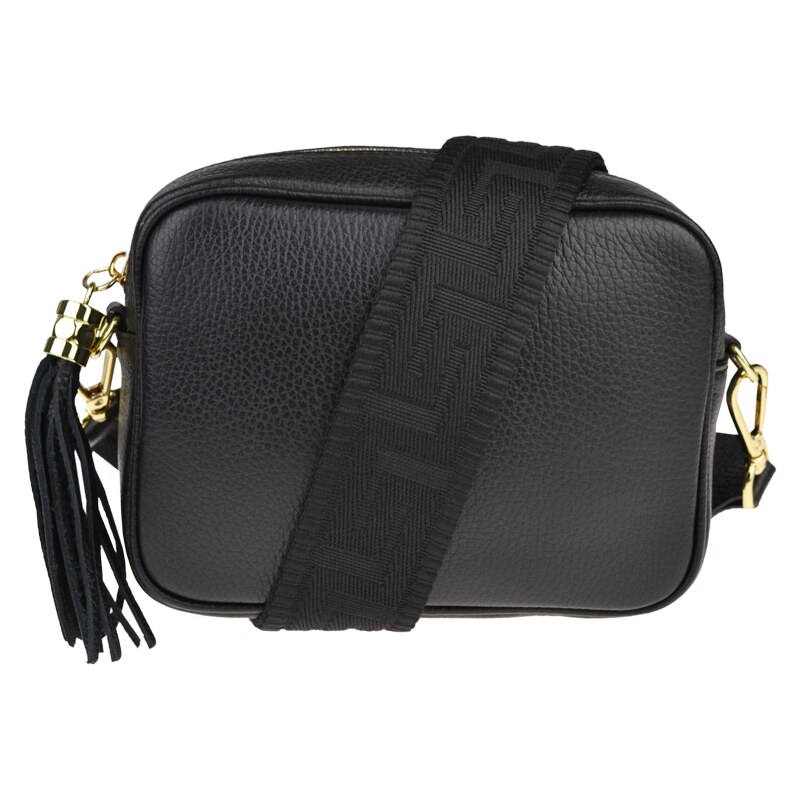 Čierna kožená talianska crossbody kabelka Bala Nera s prídavným pruhom 49901185