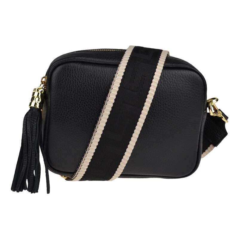 Čierna kožená talianska crossbody kabelka Bala Nera s prídavným pruhom 49901179