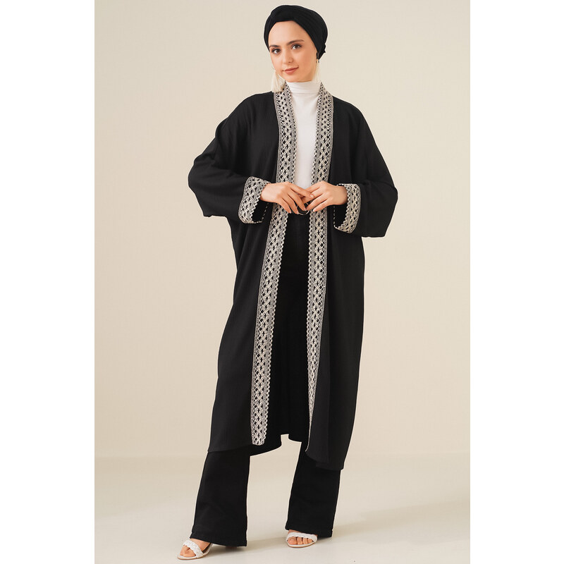 Bigdart 5865 Vyšívané dlhé kimono - čierne