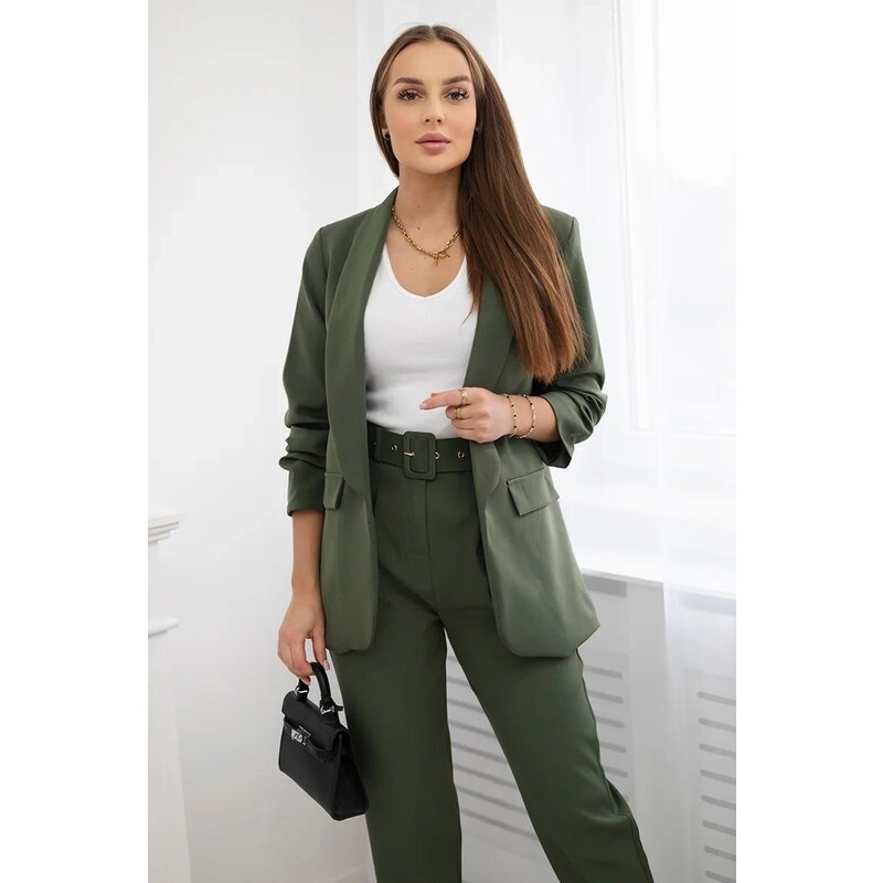 MladaModa Elegantná súprava saka a nohavíc model 80172K farba khaki 49210463