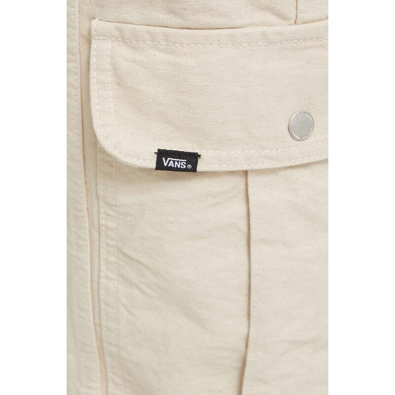 Bavlnené nohavice Vans béžová farba, rovné, vysoký pás