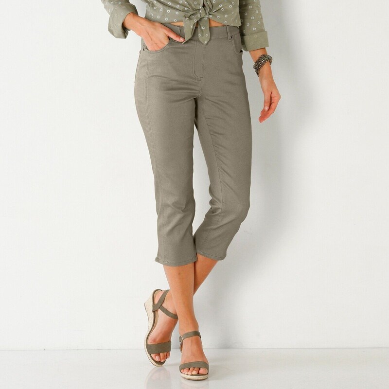 Strečové 3/4 nohavice v členitom strihu khaki 036 Blancheporte 49903467
