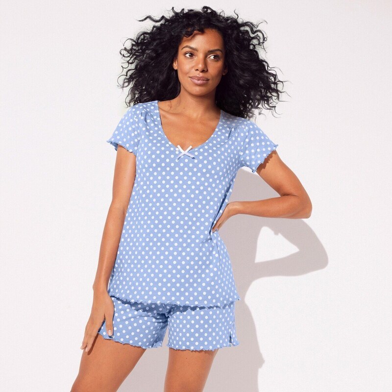 Pyžamo so šortkami a potlačou bodiek modrosivá 048 Blancheporte 49903479