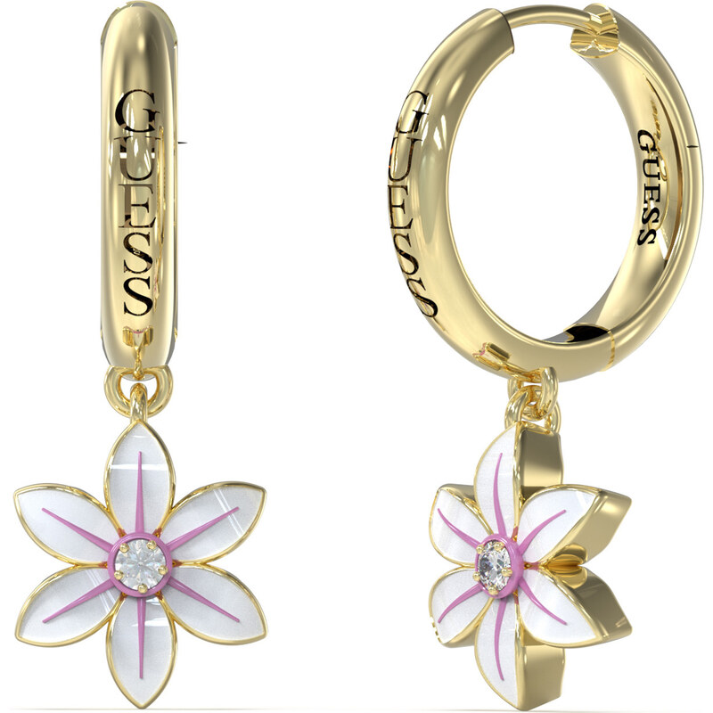 Guess Kruhové náušnice s príveskami White Lotus JUBE04137JWYGWHT/U 66675843