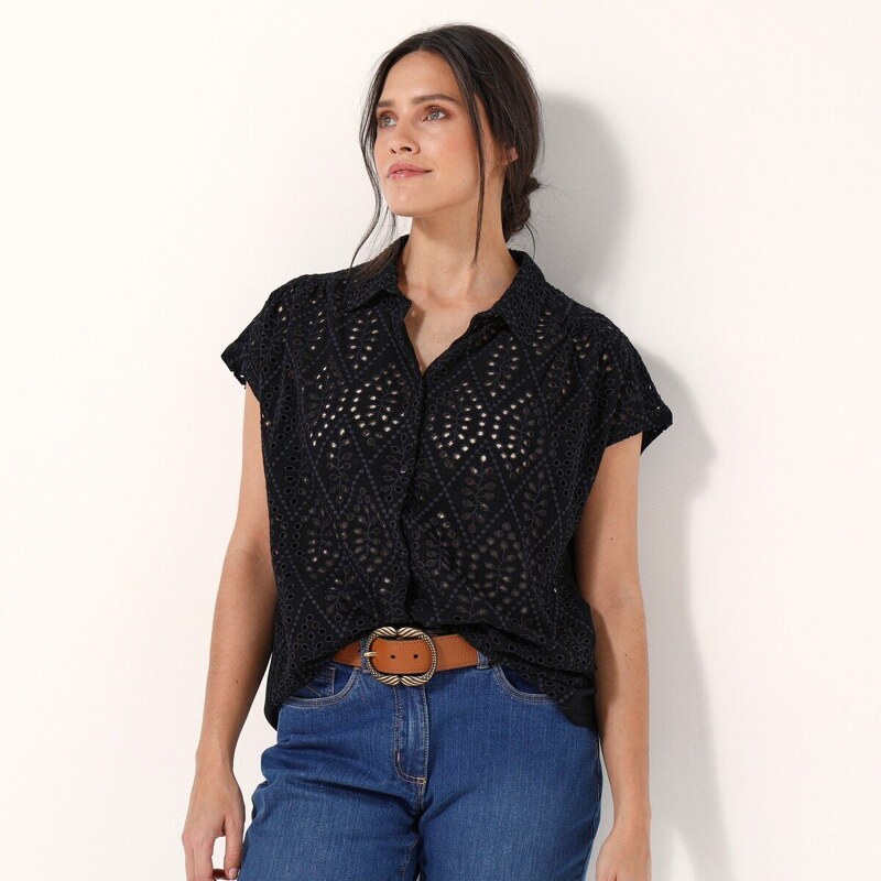 Košeľa s anglickou výšivkou čierna 042 Blancheporte 52714835