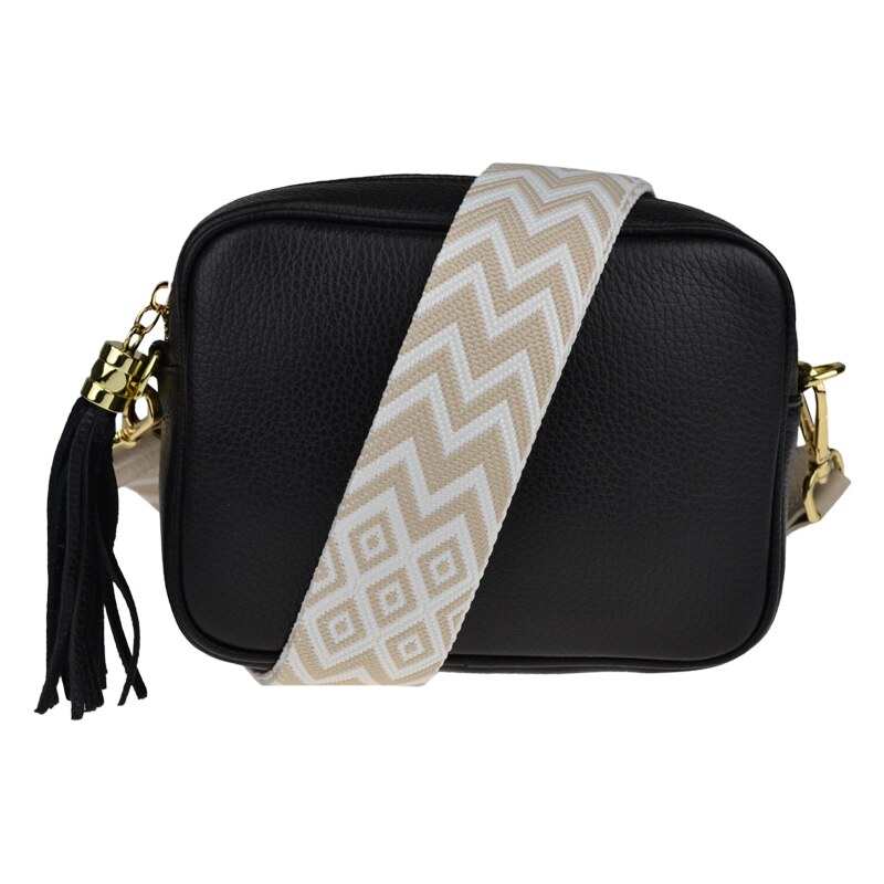 Čierna kožená talianska crossbody kabelka Bala Nera s prídavným pruhom 49923194