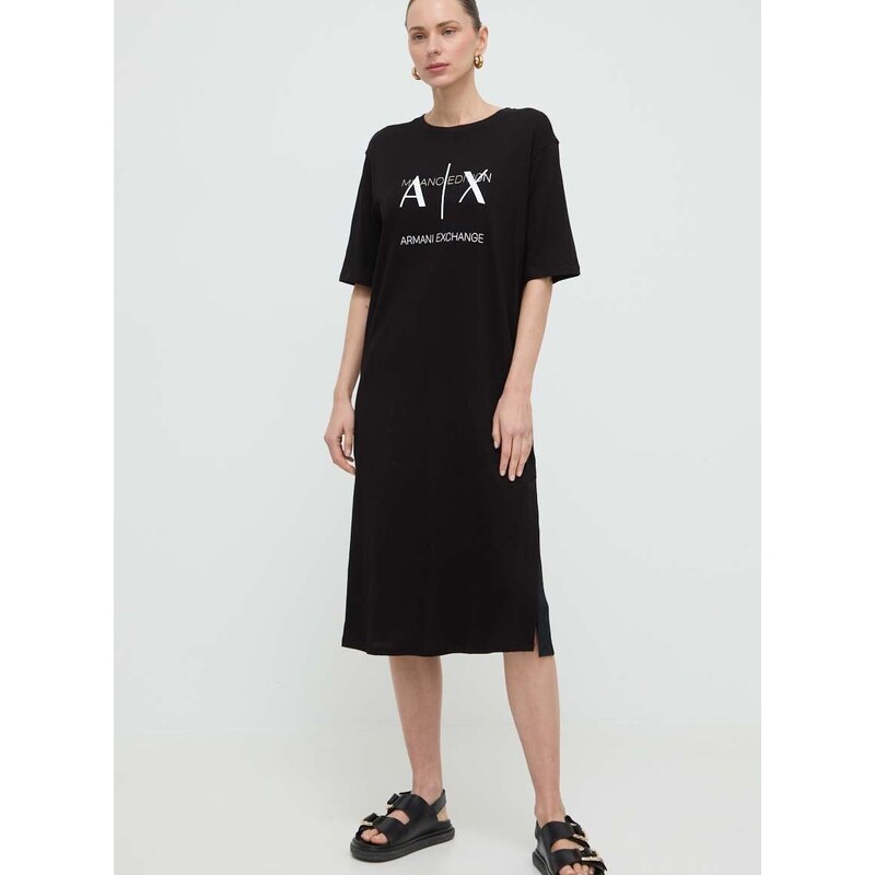 Bavlnené šaty Armani Exchange čierna farba, mini, rovný strih, 3DYA79 YJ3RZ
