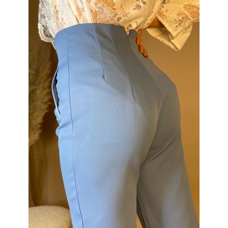 Webmoda Dámske svetlo modré nohavice s vysokým pásom