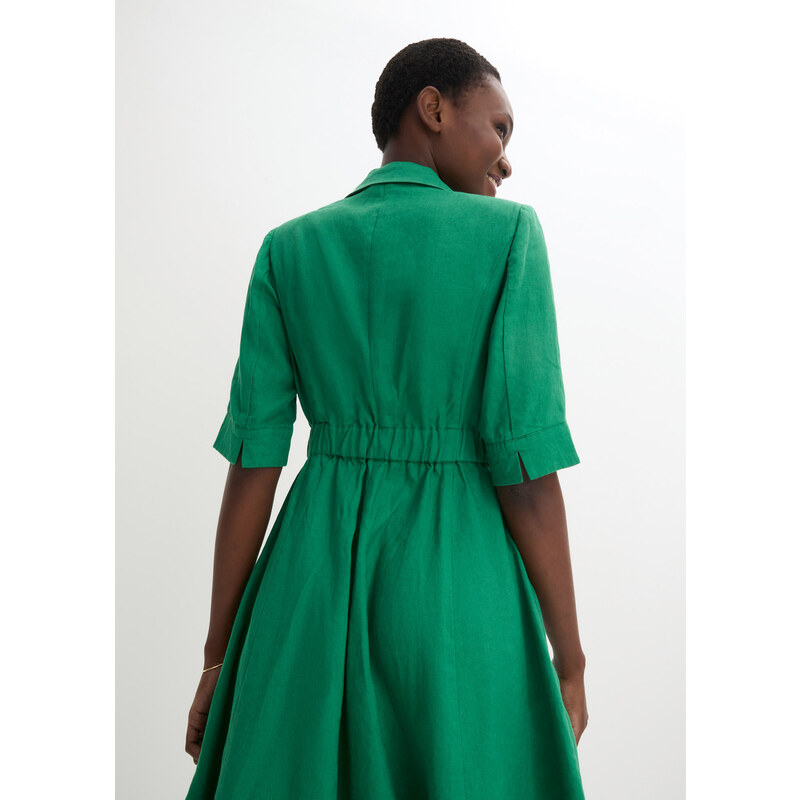 bonprix Košeľové šaty s čistého plátna, farba zelená