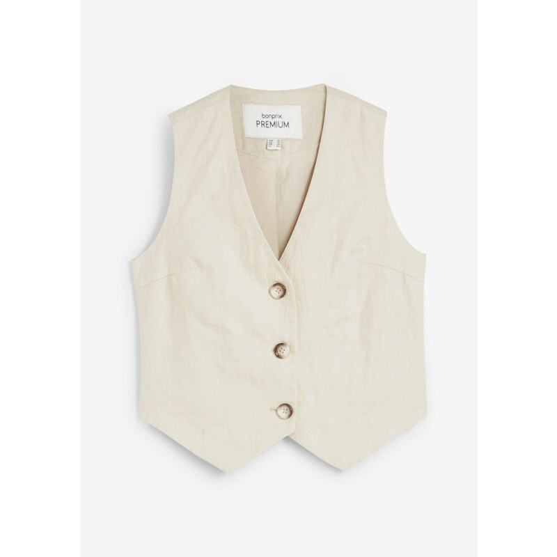 bonprix Plátená vesta z čistého plátna, farba béžová 49925851