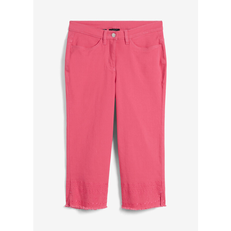 bonprix Capri džínsy s výšivkou, farba ružová