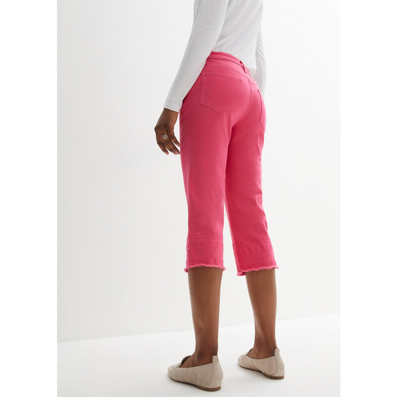 bonprix Capri džínsy s výšivkou, farba ružová, rozm. 54