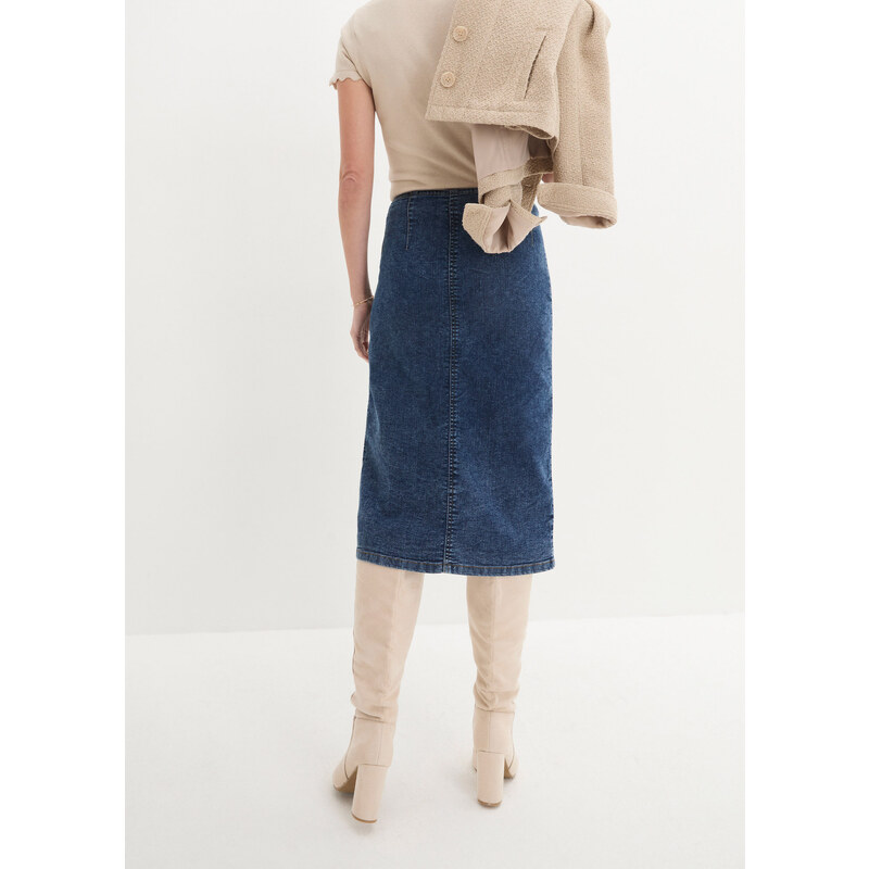 bonprix Džínsová sukňa so zipsom, farba modrá