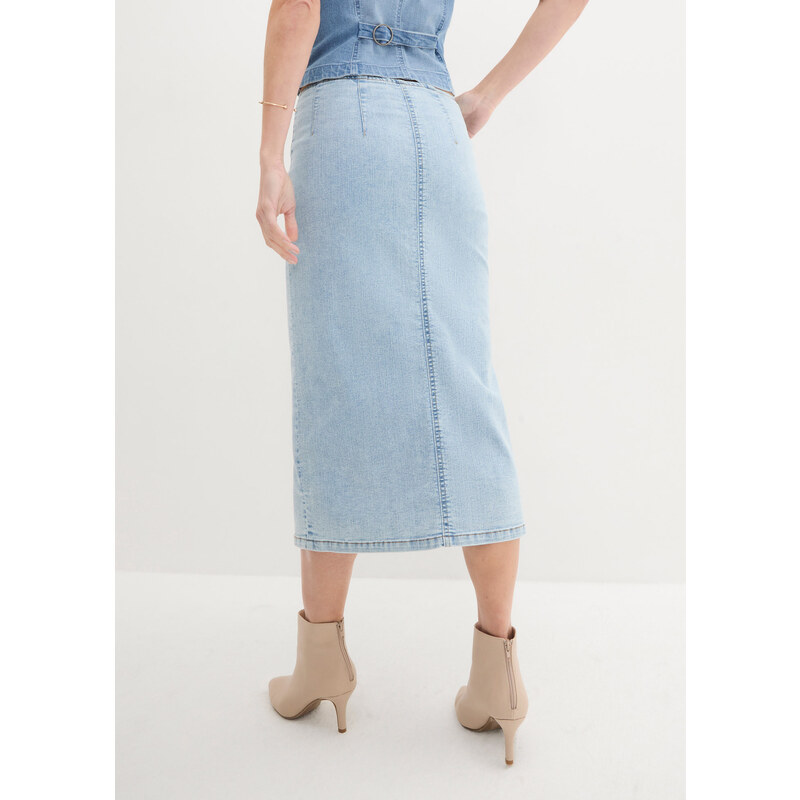bonprix Džínsová sukňa so zipsom, farba modrá