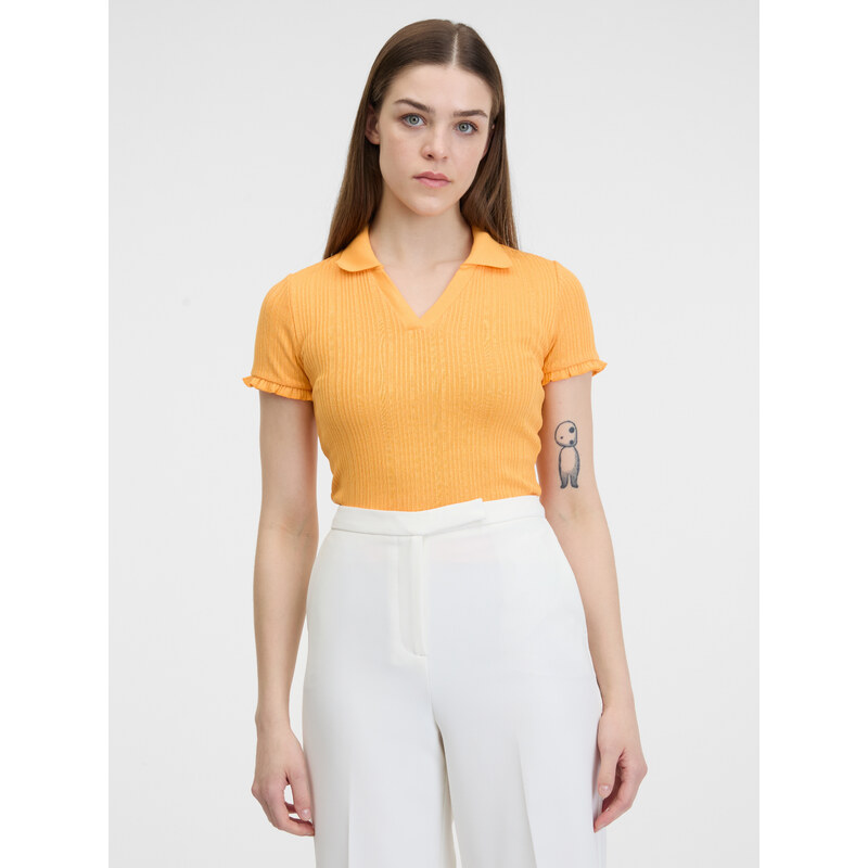 Oranžové dámske rebrované polo tričko ORSAY 50536458