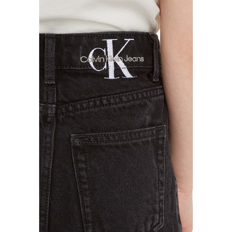 Dievčenská rifľová sukňa Calvin Klein Jeans čierna farba, mini, rovný strih