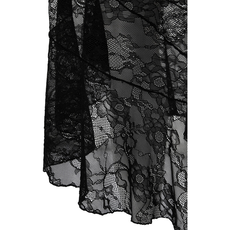 Trendyol Black Asymmetrical Midi Lined Knitted Lace Skirt