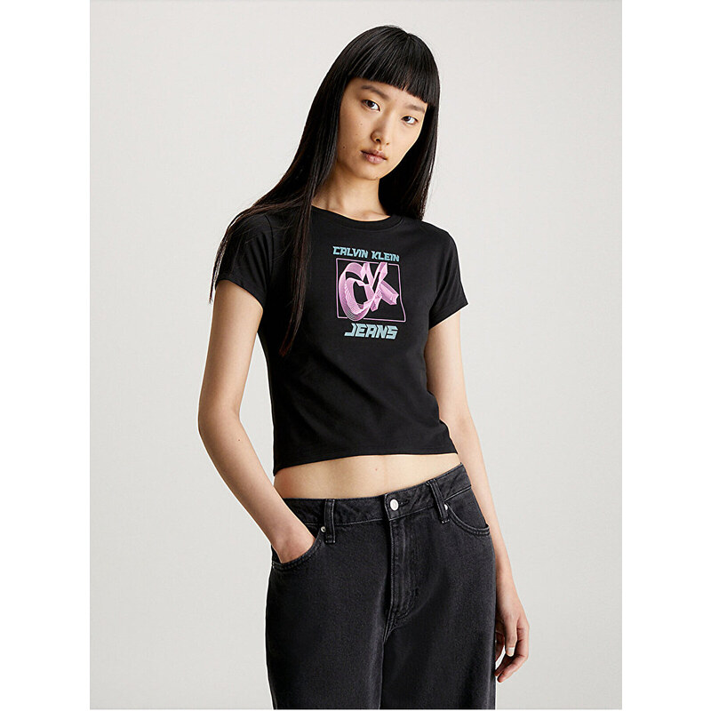 Calvin Klein Dámske tričko slim Fit s krátkym rukávom, bavlnené čierne tričko -BEH