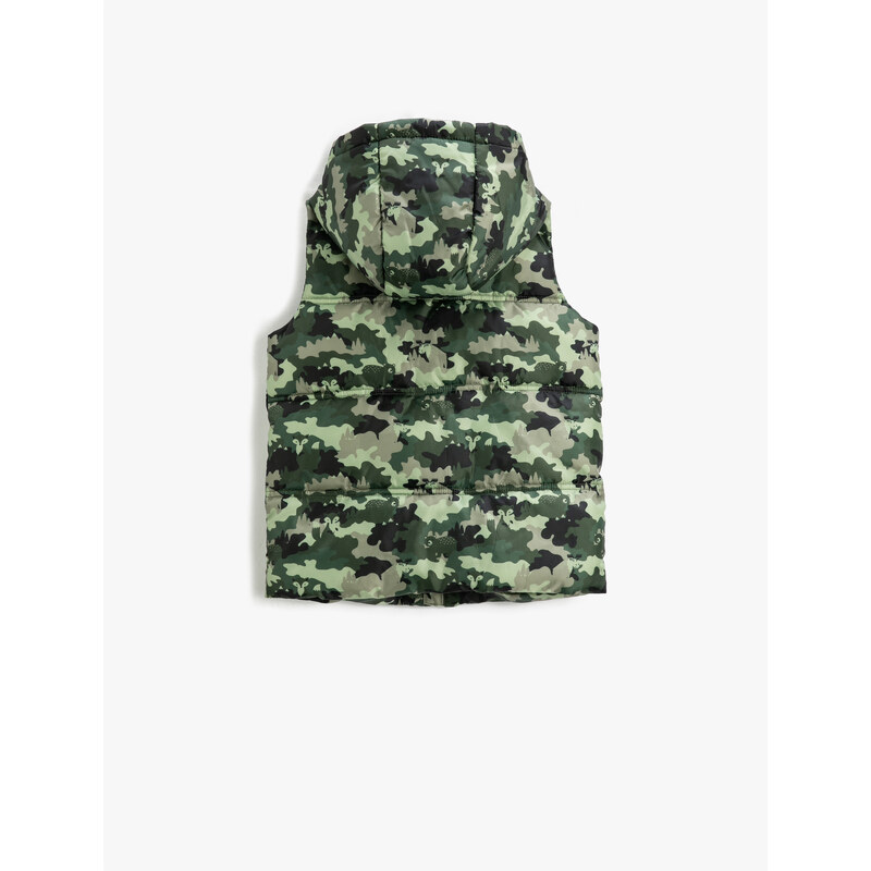 Koton Puffer Vest Camouflage Patterned Hooded