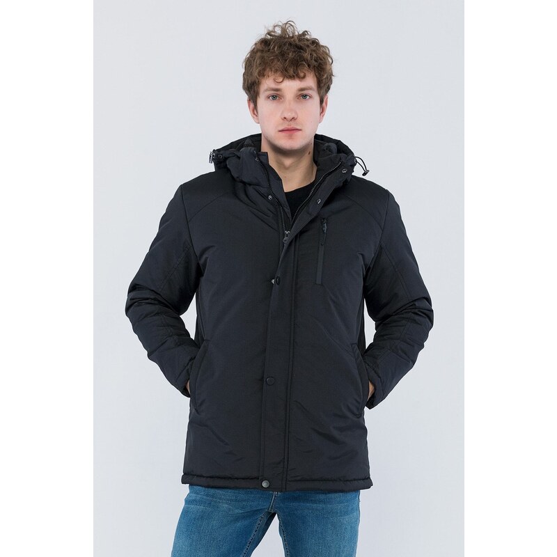 D1fference Pánsky hrubý športový kabát, kabát a parka s kapucňou a vetruodolným čiernym lemom