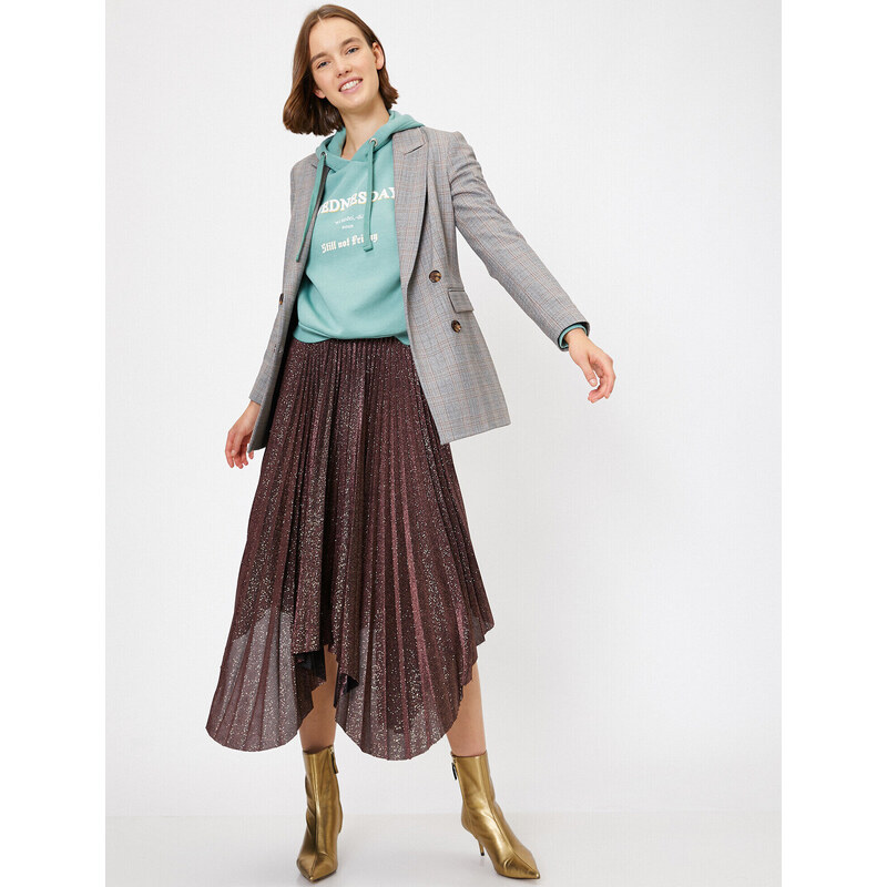 Koton Trblietavá detailne skladaná asymetrická sukňa