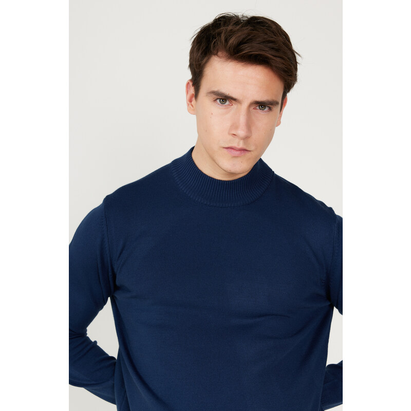 ALTINYILDIZ CLASSICS Men's Dark Blue Anti-Pilling Anti-Pilling Standard Fit Half Turtleneck Knitwear Sweater