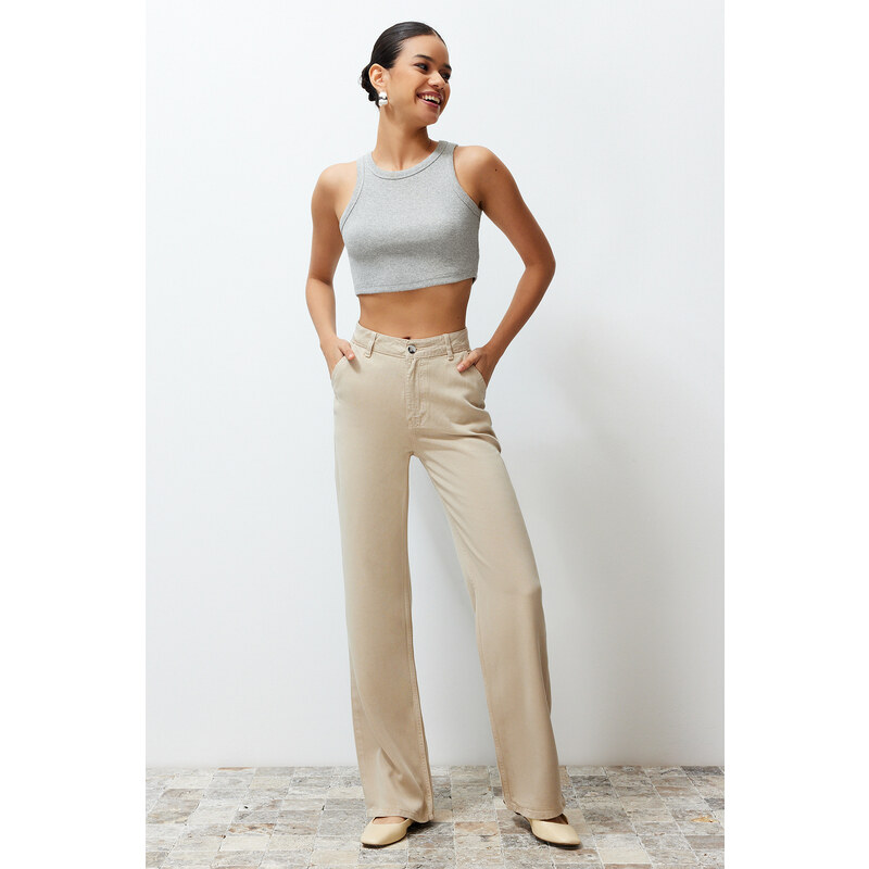 Trendyol Beige More Sustainable 100% Tencel Low Waist Wide Leg Jeans 64639185