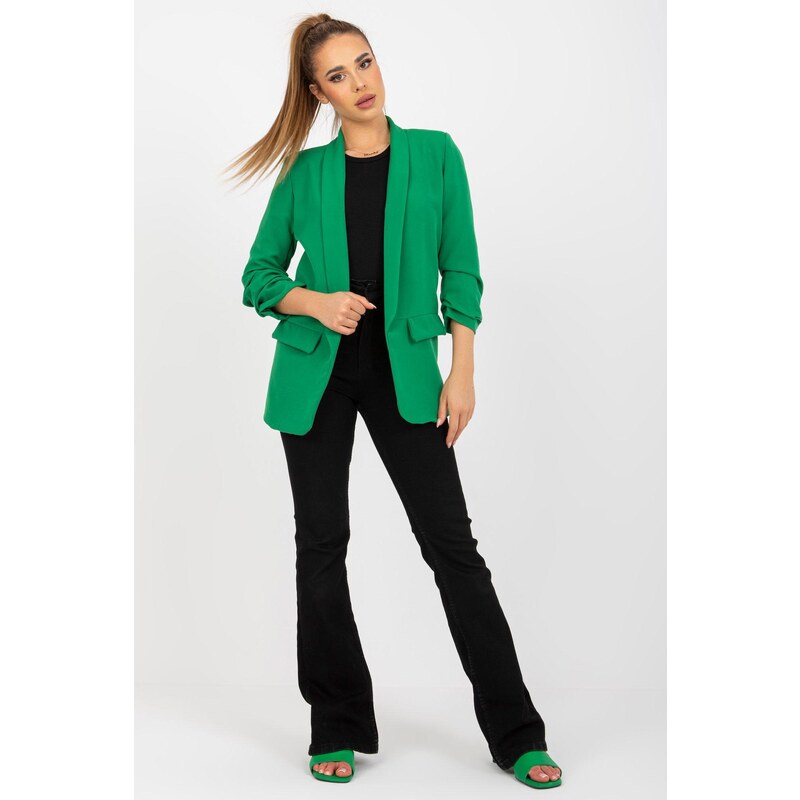 MladaModa Elegantné sako s nariasenými rukávmi model 52014 tmavé zelené