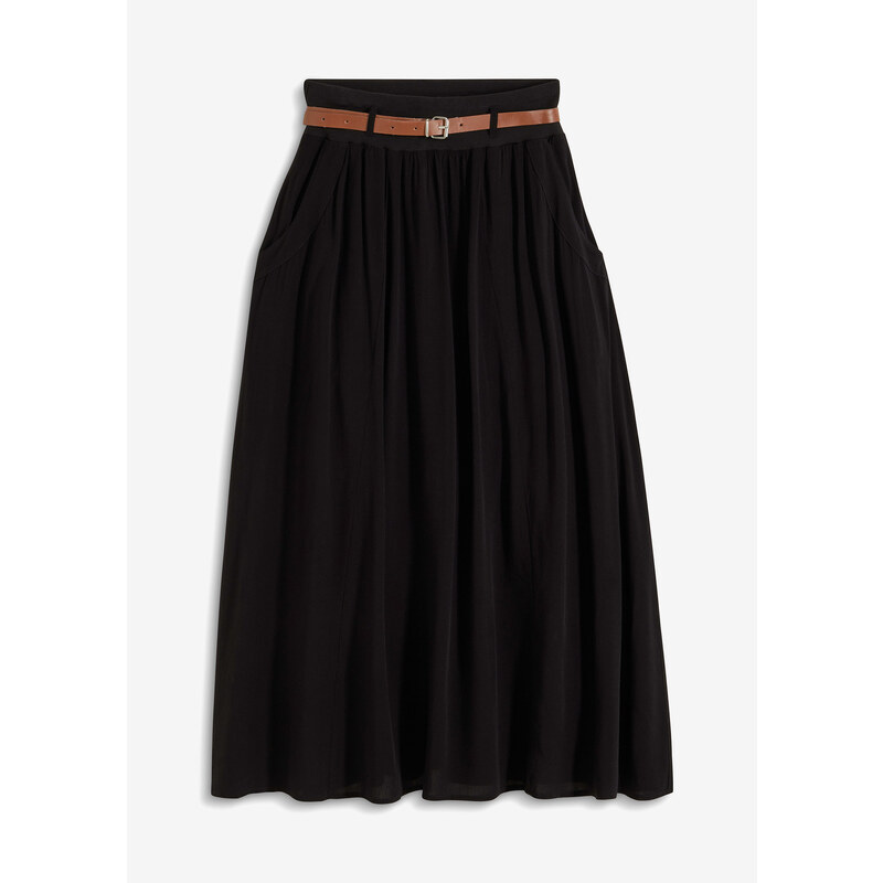 bonprix Maxi sukňa s opaskom (2-dielna sada), farba čierna, rozm. 36