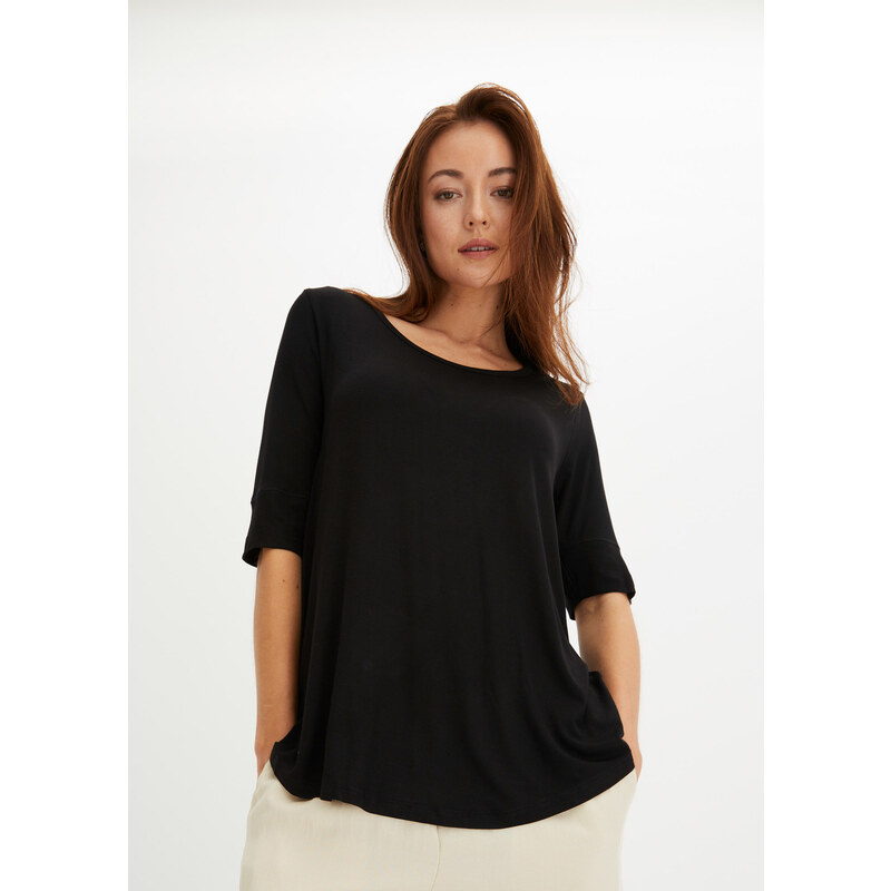 bonprix Tričko s okrúhlym výstrihom, z jemnej viskózy, farba čierna 44741144